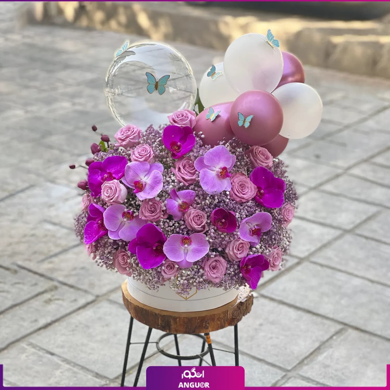 باکس گل تبریک بنفشه