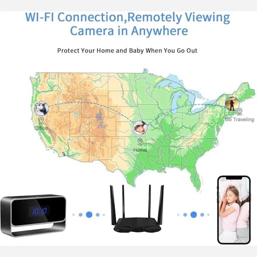 دوربین امنیتی (ساعت رو میزی) Wifi پخش زنده .رم خور. دید در شب. بیسیم اورجینال امازون المان — تصویر ۱۲