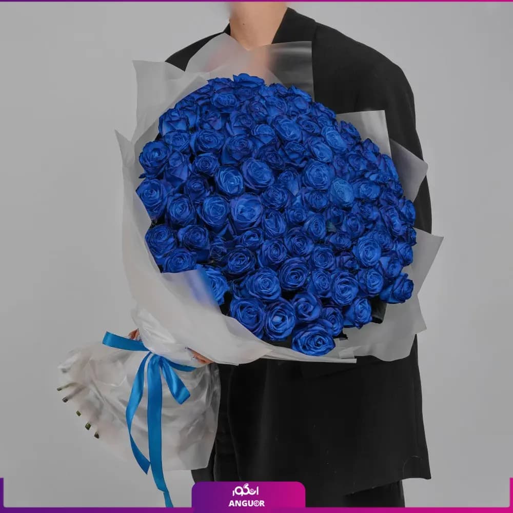 دسته گل بزرگ رز آبی – ۱۰۱ شاخه (ساقه ۷۰ سانتی) — تصویر ۲