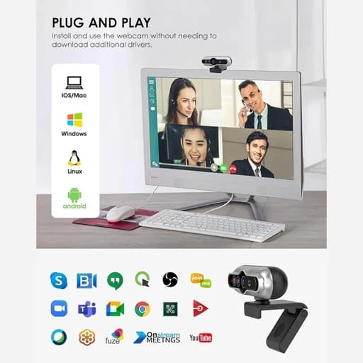 وبکم حرفه ایی5مگاپیکسلی با کیفیت تصویر 2K فوکس خودکار.صدای دو طرفه .حذف نویز اورجینال امازون المان — تصویر ۴