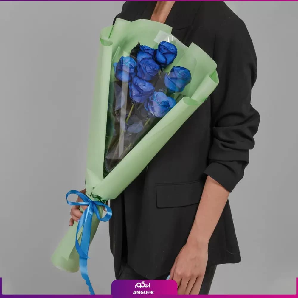 دسته گل رز آبی 7شاخه 70سانتی