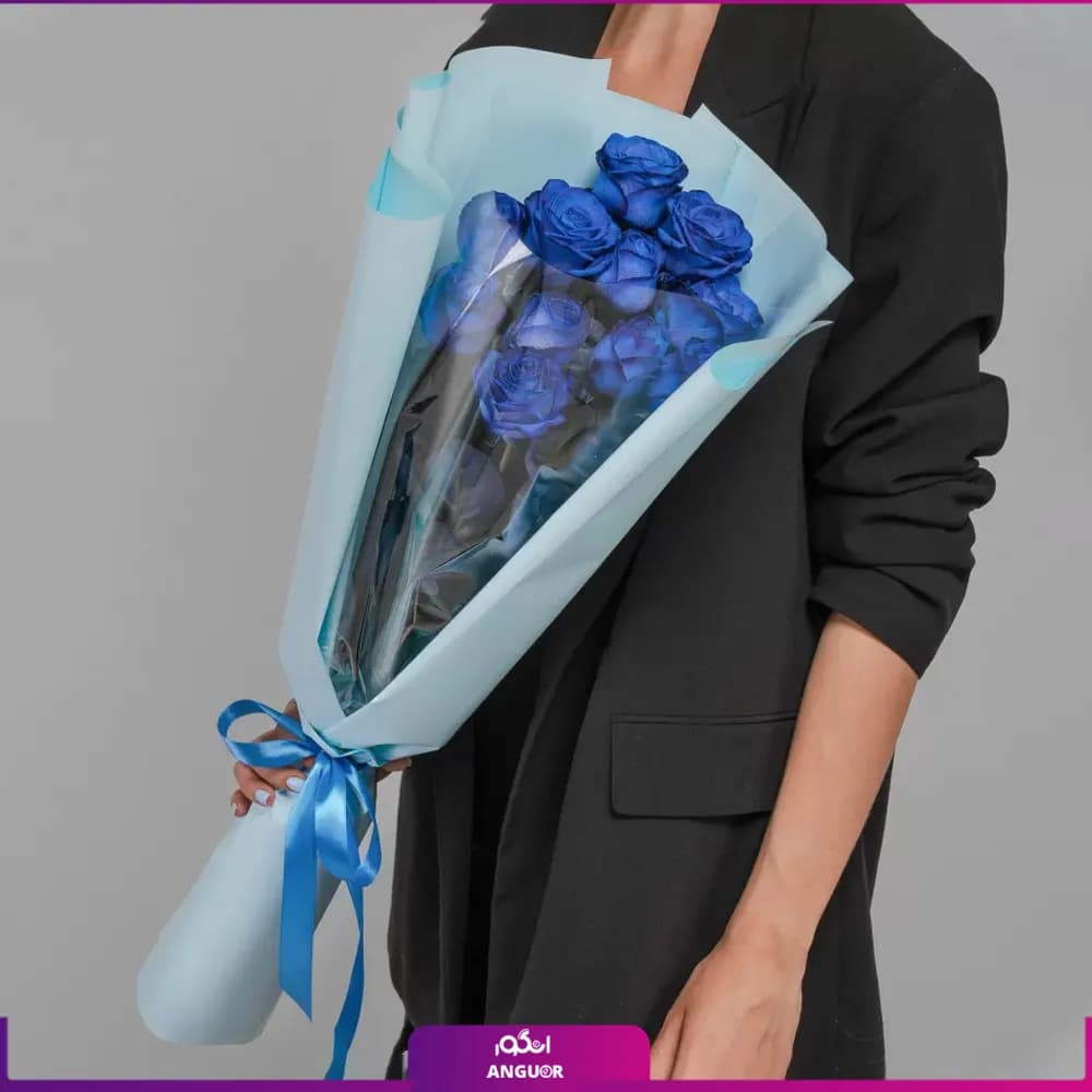 دسته گل رز آبی 11 شاخه 70سانتی