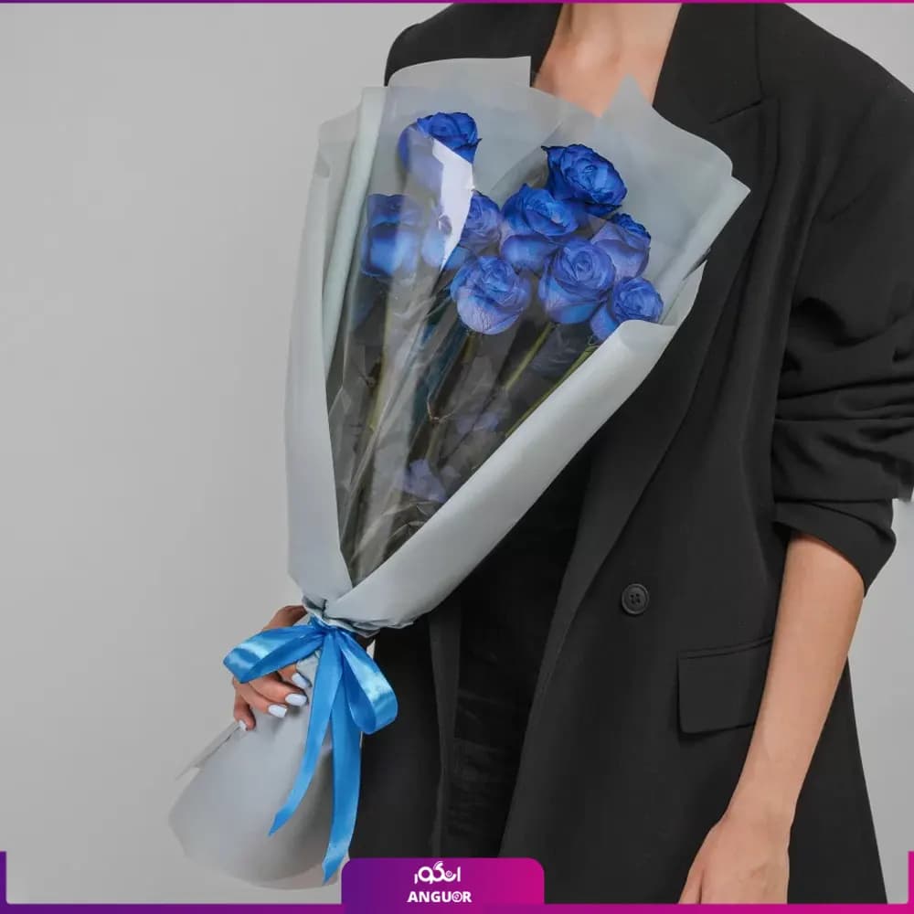 دسته گل رز آبی 9 شاخه 70سانتی