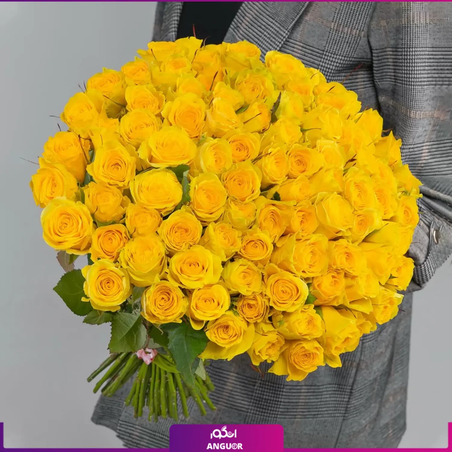دسته گل رز زرد 85 شاخه 50 سانتی