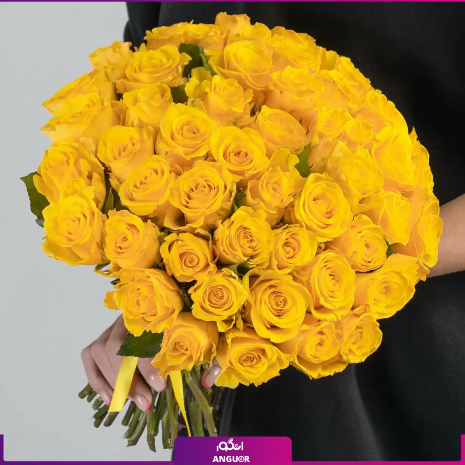 دسته گل رز زرد 55 شاخه 40 سانتی