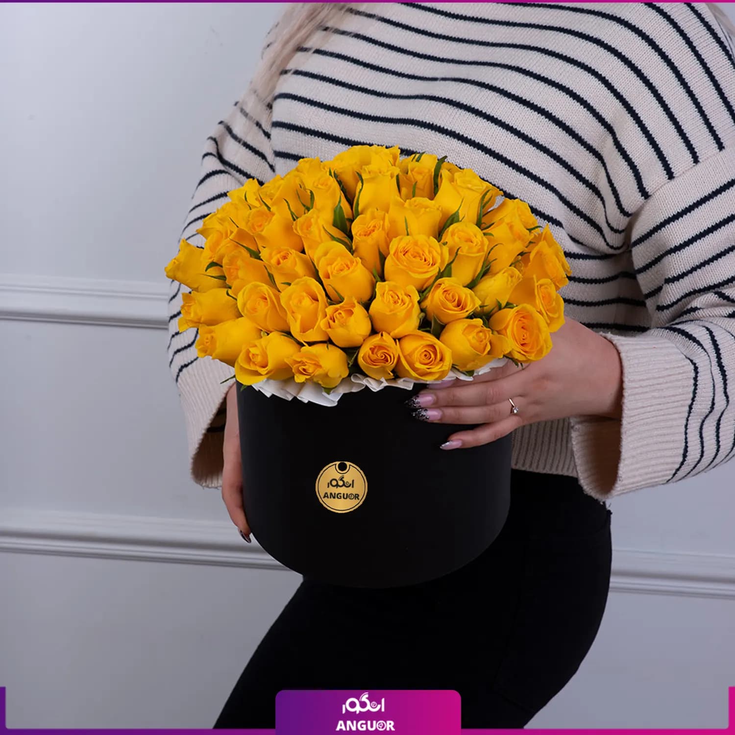 باکس گل رز زرد 51 شاخه — تصویر ۳