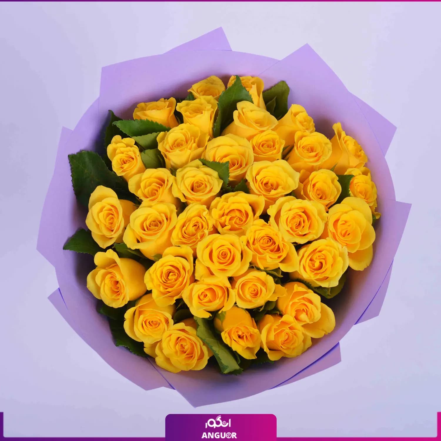 دسته گل رز زرد 25 شاخه — تصویر ۲