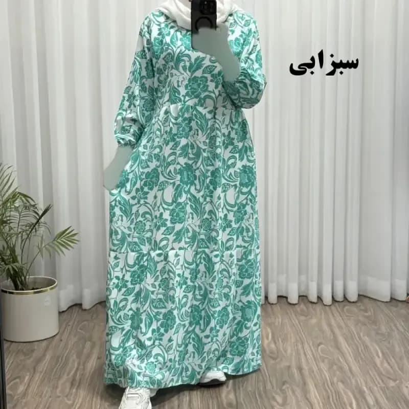 پیراهن نخی زنانه فری سایز تا 50 چهارفصل شیک و راحت بنددار سایه نمیندازد — تصویر ۸