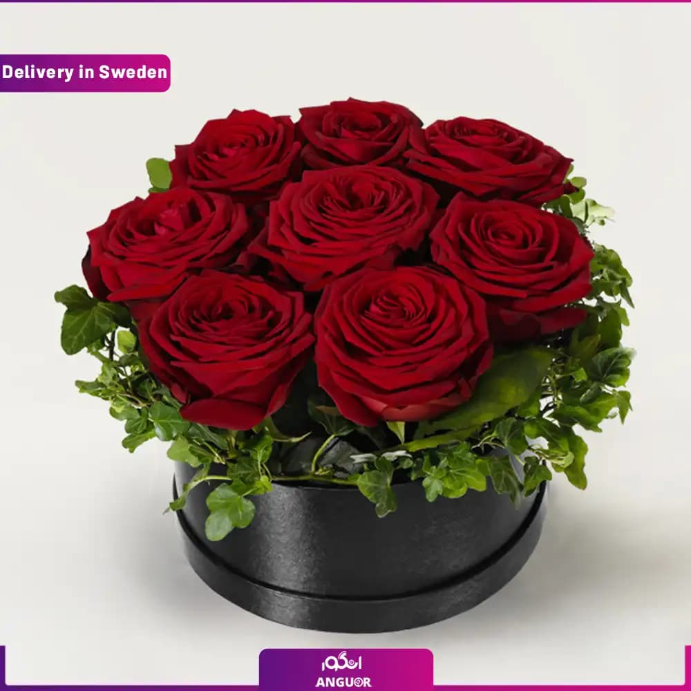 باکس گل رز قرمز 8 شاخه (ارسال گل به سوئد )