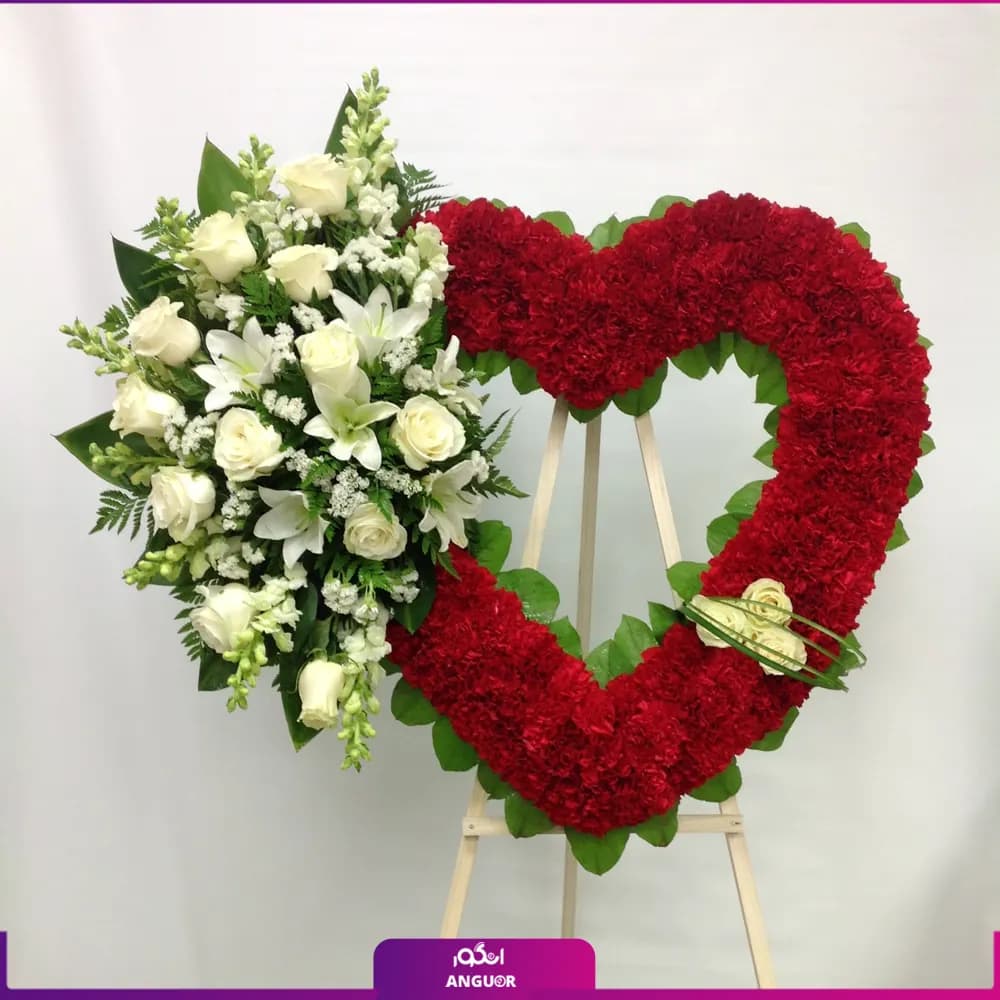 تاج گل تبریک قلب (میخک – رز – لیلیوم)