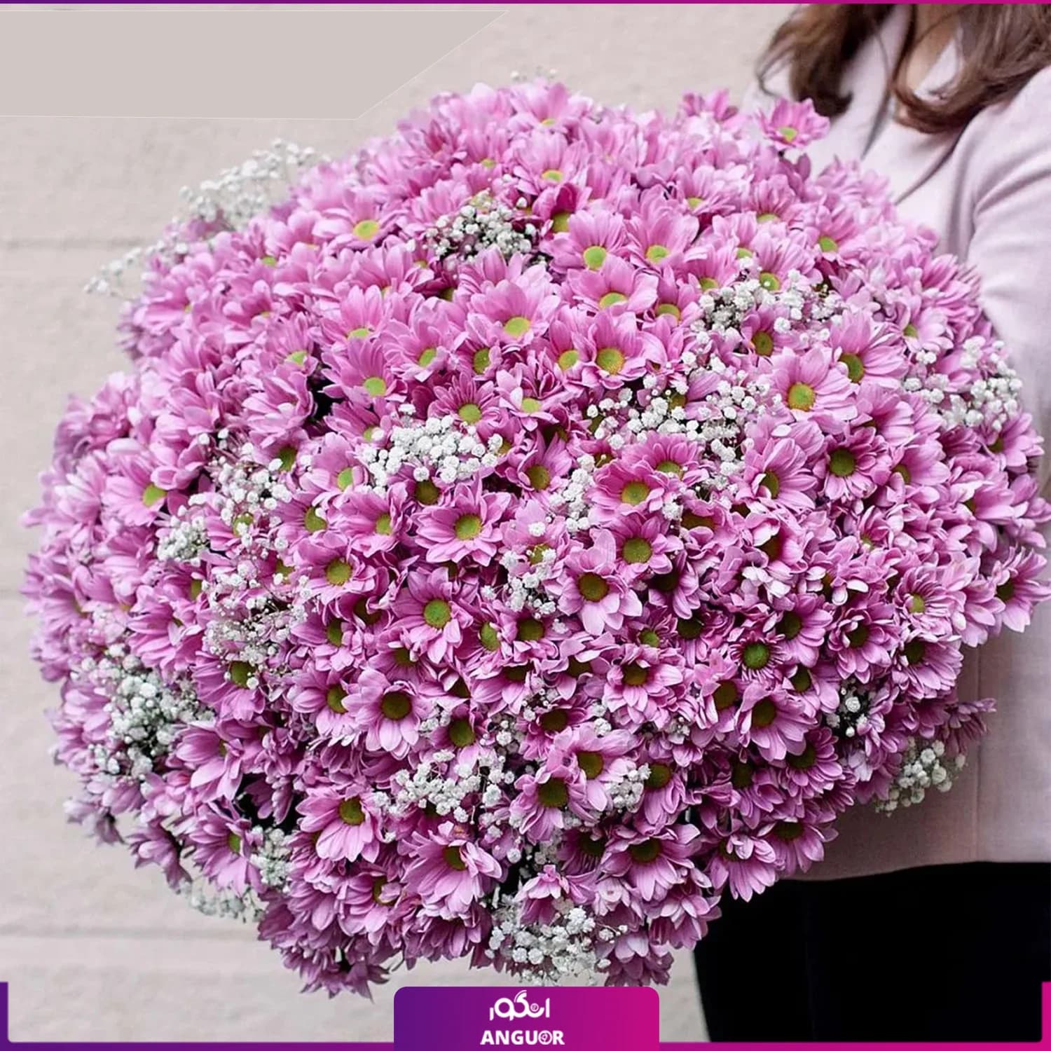 دسته گل صورتی ترکیبی ( داوودی – گل عروس )