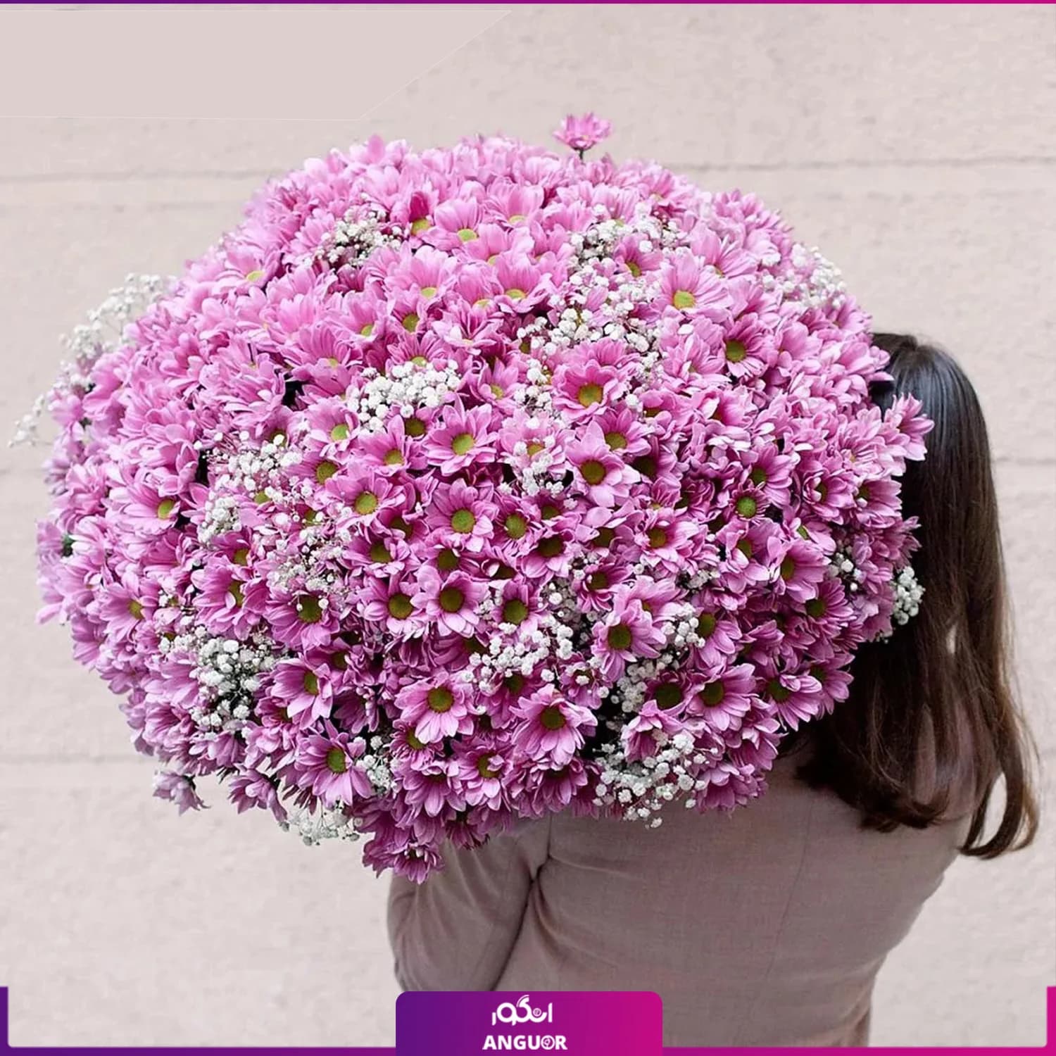 دسته گل صورتی ترکیبی ( داوودی – گل عروس ) — تصویر ۲