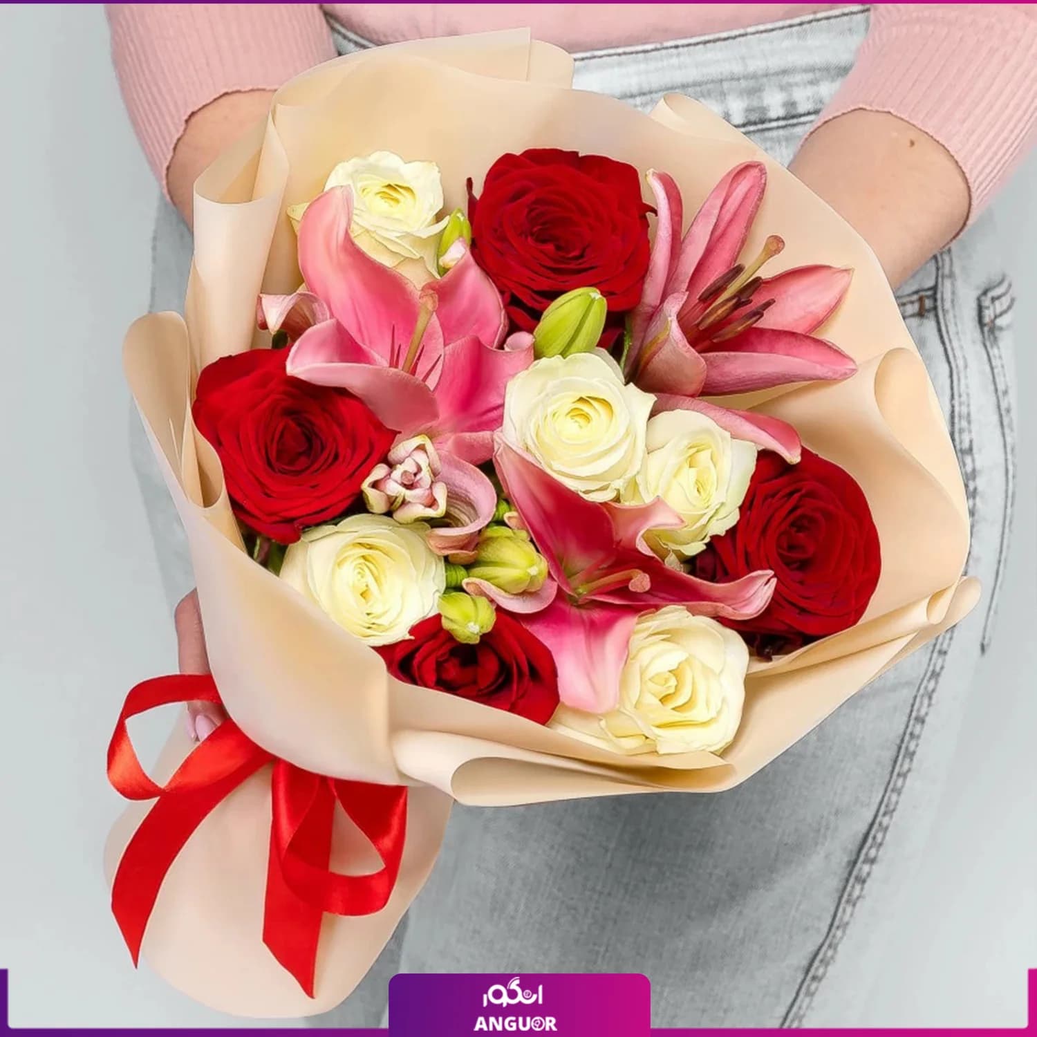 دسته گل ترکیبی (رز و لیلیوم)