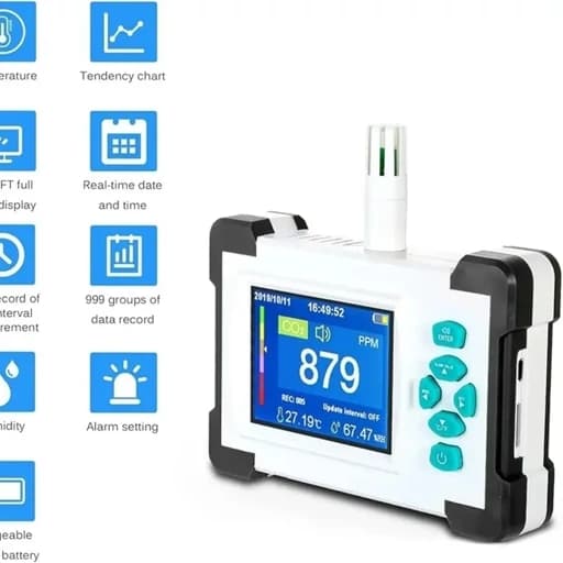 آنالیزر گاز co2 دیجیتالی /رطوبت سنج/دما سنج/کیفیت هوا ذرات و گرد و غبار مدل SR 510A اورجینال امازون المان — تصویر ۷