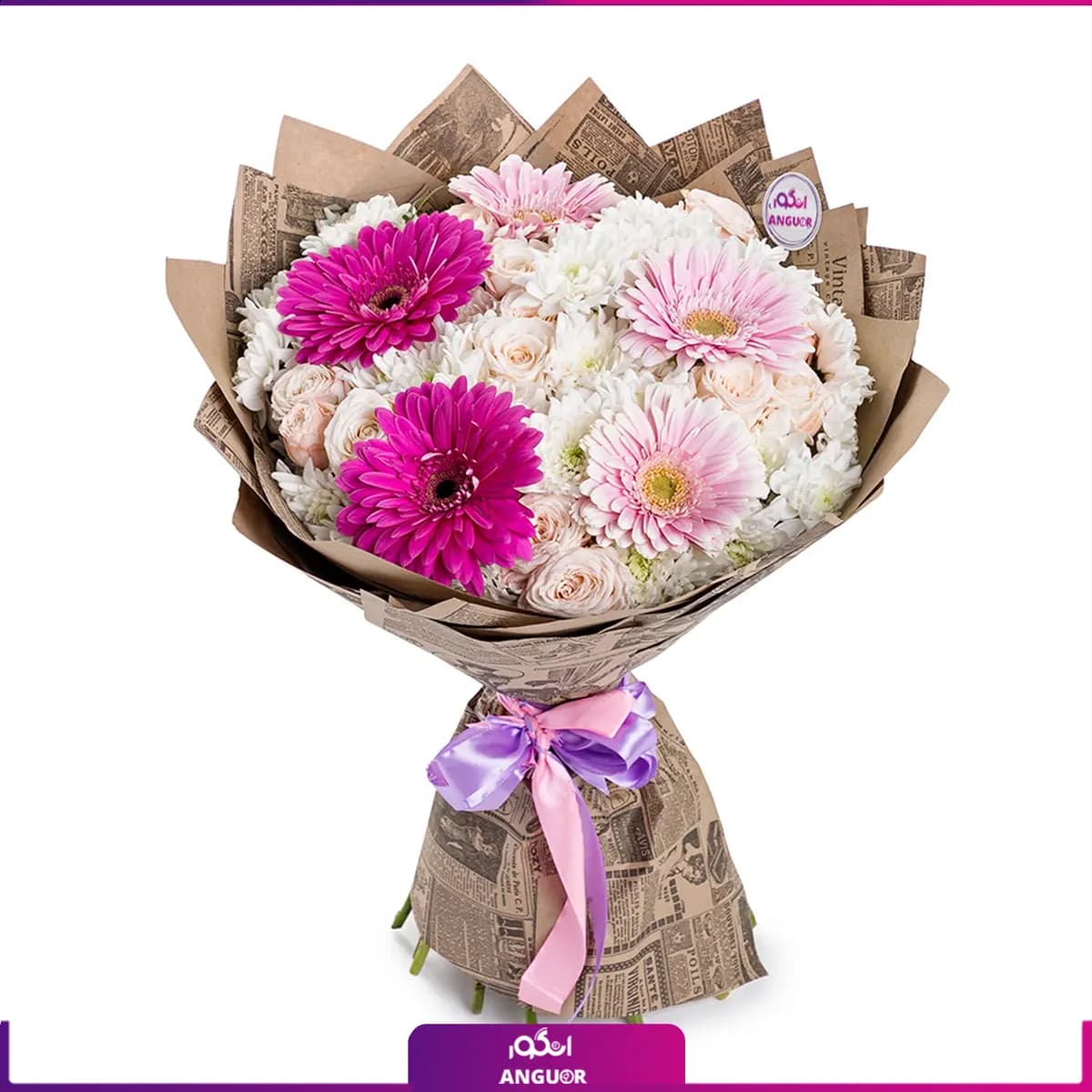 دسته گل ترکیبی (رز، داوودی و ژربرا)