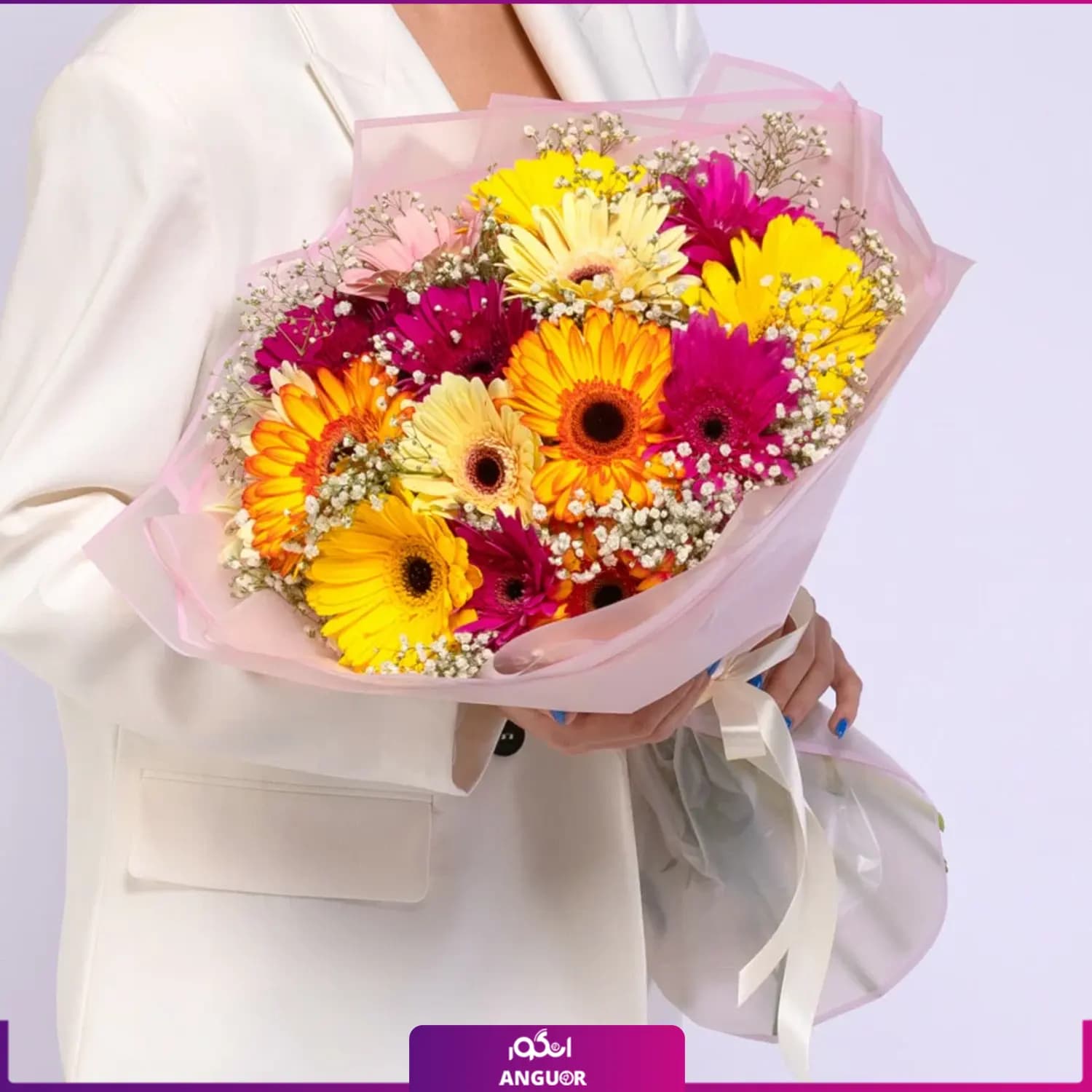 دسته گل ترکیبی ژربرا و ژیپسوفیلا