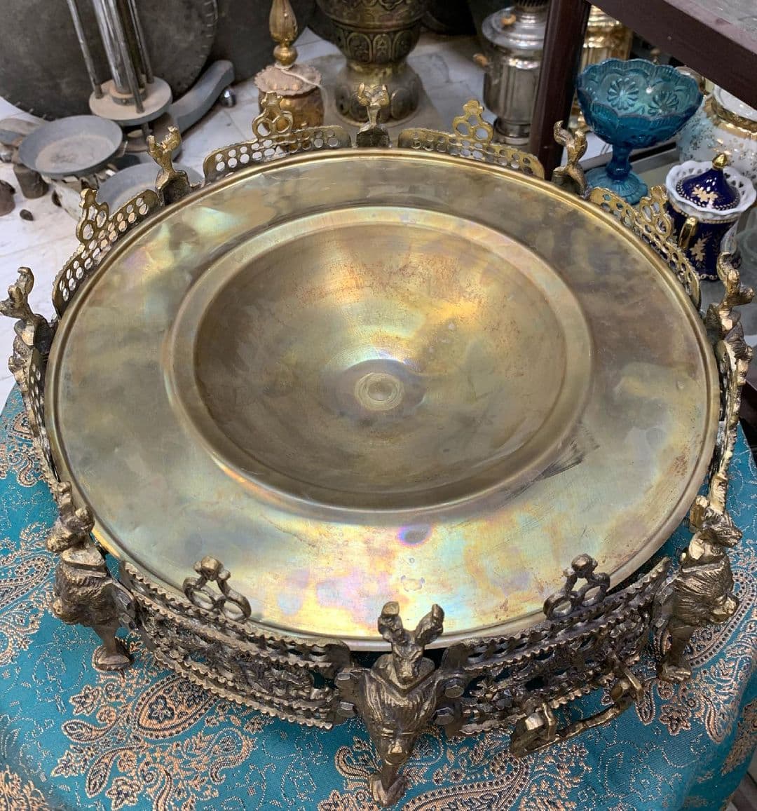منقل هشت پر برنجی سایز بزرگ سنگین وزن 5/300 کیلوگرم قطر 45 سانت — تصویر ۵