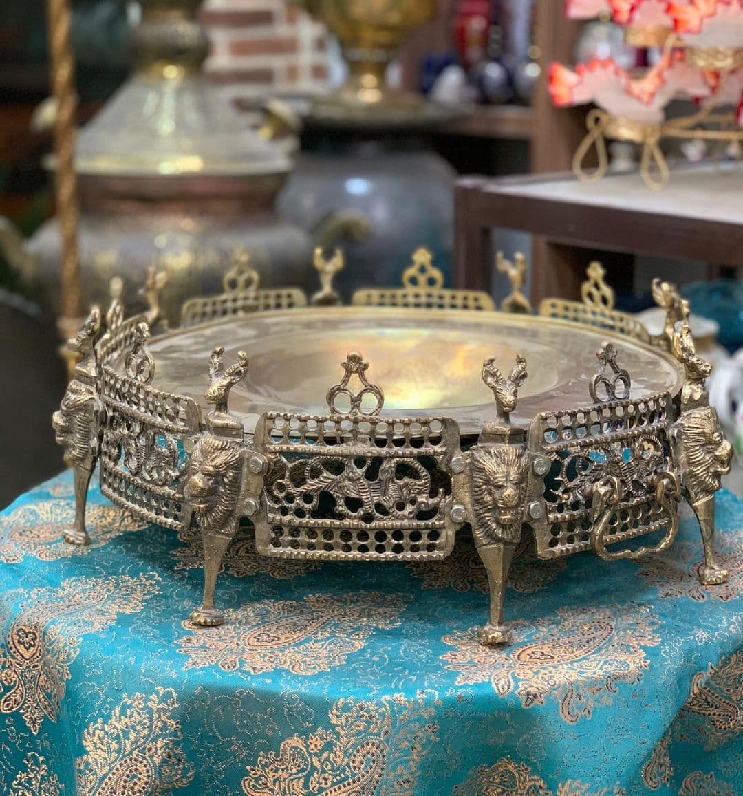 منقل هشت پر برنجی سایز بزرگ سنگین وزن 5/300 کیلوگرم قطر 45 سانت — تصویر ۸