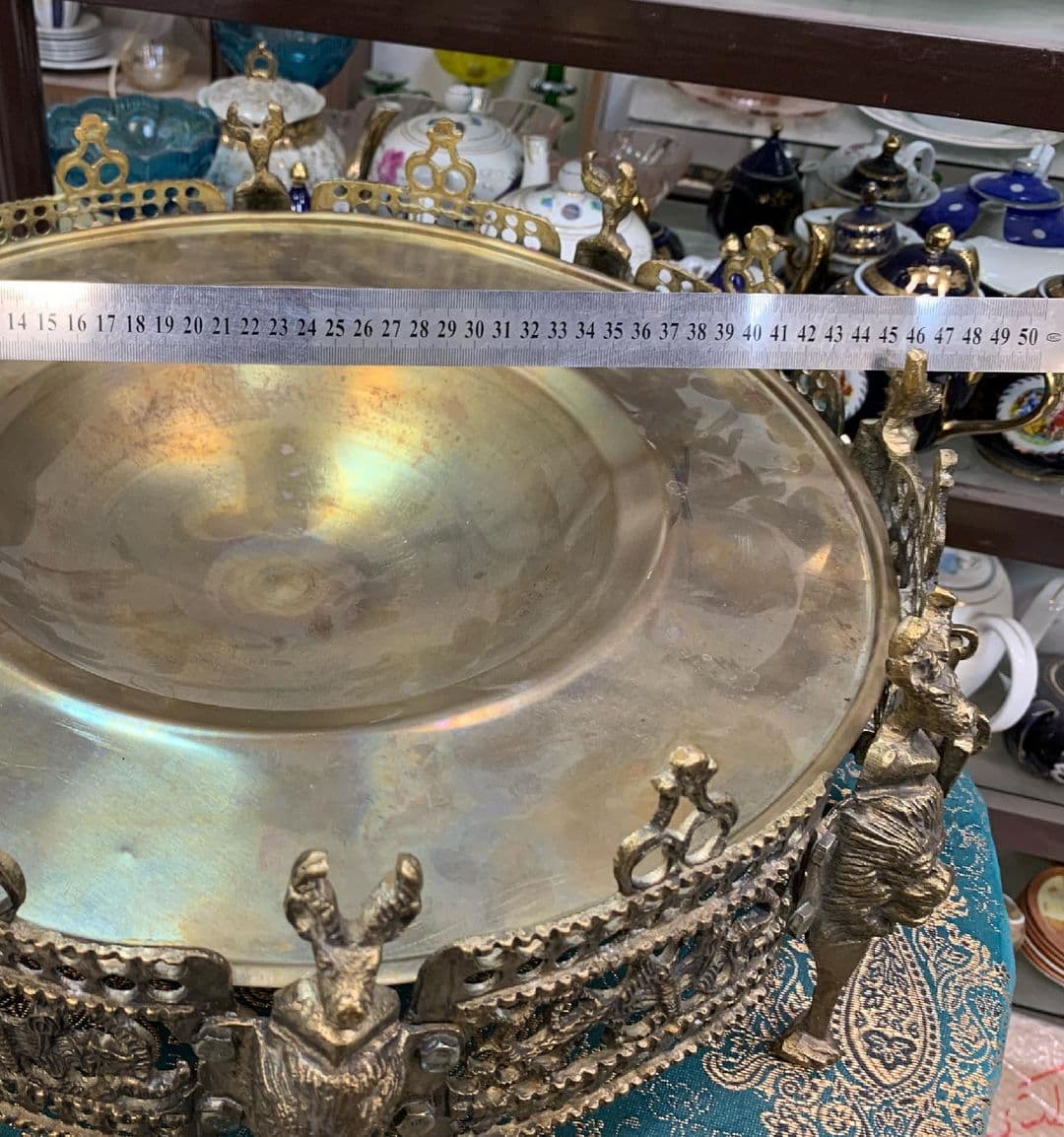 منقل هشت پر برنجی سایز بزرگ سنگین وزن 5/300 کیلوگرم قطر 45 سانت — تصویر ۶