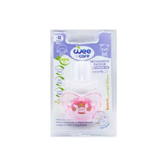 پستانک ارتودنسی شفاف چاپدار دربدار مدل پروانه P129 سایز سه 18+ ماه وی کر WEE CARE — تصویر ۵
