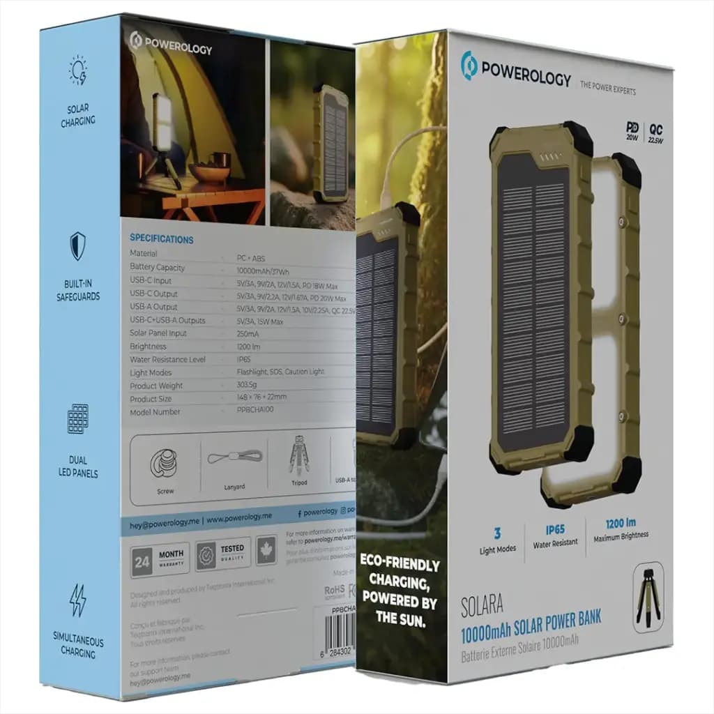 پاوربانک خورشیدی پاورولوژی Solara ظرفیت 10000mAh PPBCHA100KH — تصویر ۲