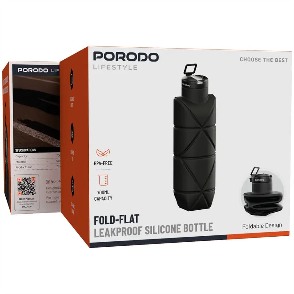 بطری سیلیکونی تاشوی 700 میلی‌لیتر پرودو مدل Fold-Flat PDLJ1026BK — تصویر ۴