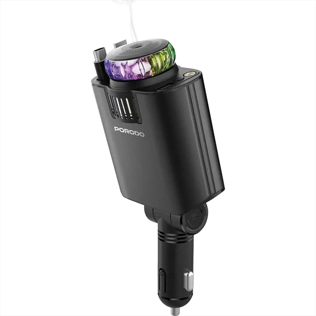شارژر فندکی خودرو پورودو مدل Aromaglow 120W با قابلیت پخش رایحه مدل PDCHD120WBK