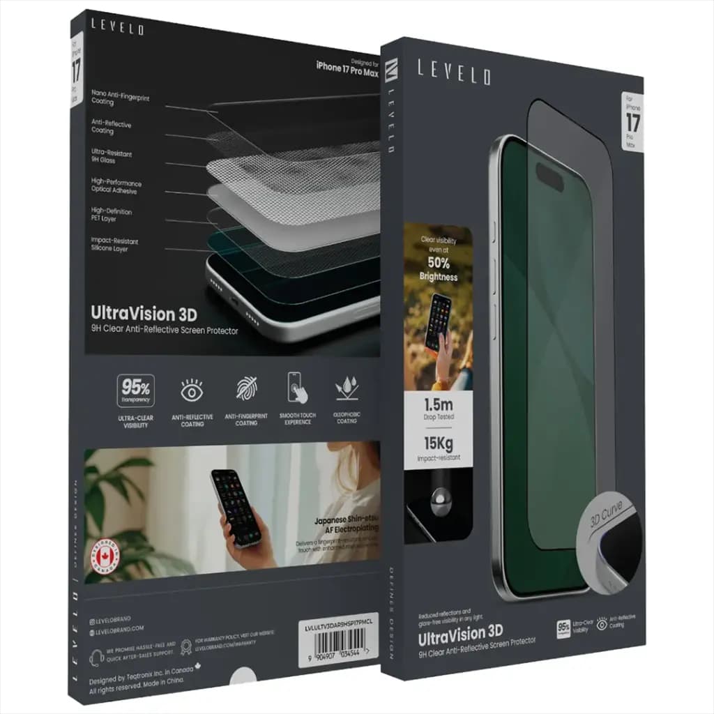 گلس شفاف لِولو آیفون 17 promax مدل ArmorX 3D 9H