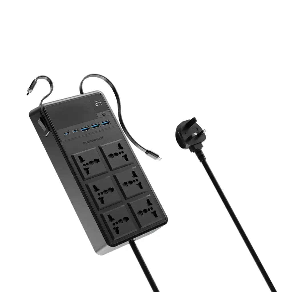 چندراهی برق تایمر دار با کابل متصل پاورولوژی Powerology 2500W 6AC Power Strip with Built-In Retractable Cables PWCUQC030 — تصویر ۱۰