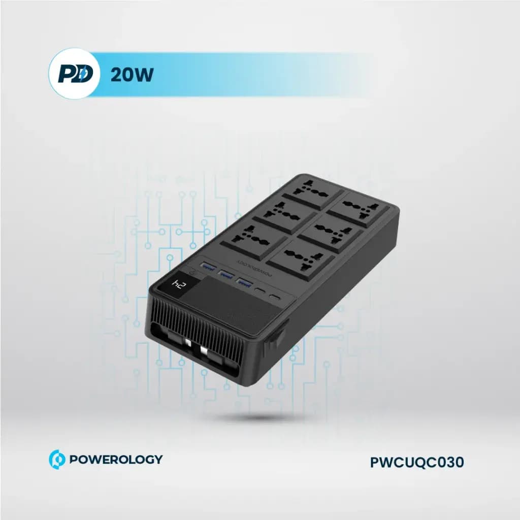 چندراهی برق تایمر دار با کابل متصل پاورولوژی Powerology 2500W 6AC Power Strip with Built-In Retractable Cables PWCUQC030 — تصویر ۸