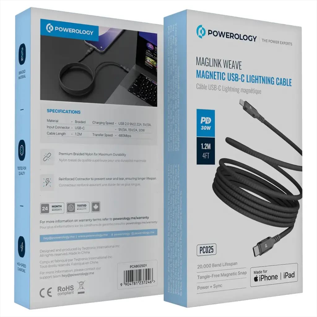 کابل تایپ سی به لایتنینگ پاورولوژی مدل PC025 توان 30 وات — تصویر ۲