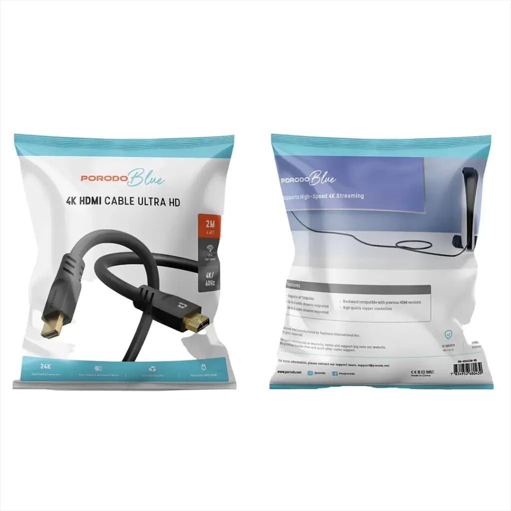 کابل HDMI دومتری پرودو مدل PB-HD4K2M ا Porodo Blue 4K/60Hz HDMI Cable Ultra HD — تصویر ۲
