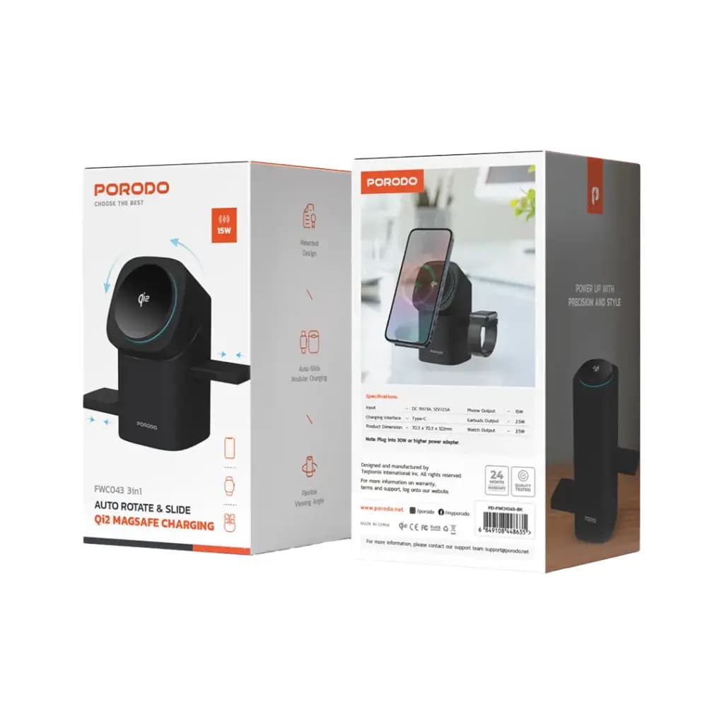 شارژر وایرلس پرودو مدل PD-FWCH043 با قابلیت چرخش خودکار ۱۵ وات — تصویر ۲