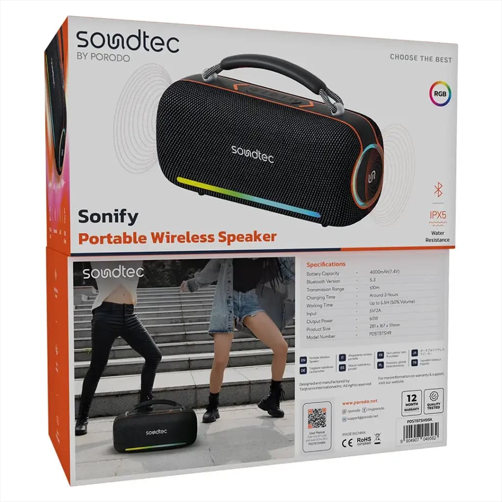 اسپیکر بی‌سیم قابل حمل پرودو Soundtec Sonify مدل PDSTBTSH9BK — تصویر ۶