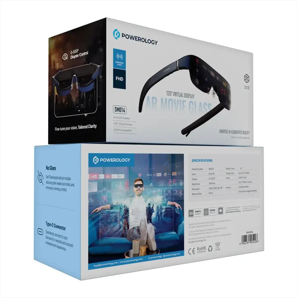 عینک هوشمند پاورولوژی Powerology 2/3D Ultra AR Movie Glass 1080P 120 — تصویر ۳