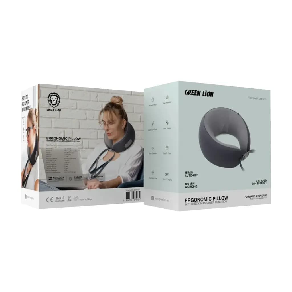 بالش و ماساژور ارگونومیک گردن گرین لاین مدل Green Lion Ergonomic Pillow with Neck Massager Function GN29ERNECKGY — تصویر ۳