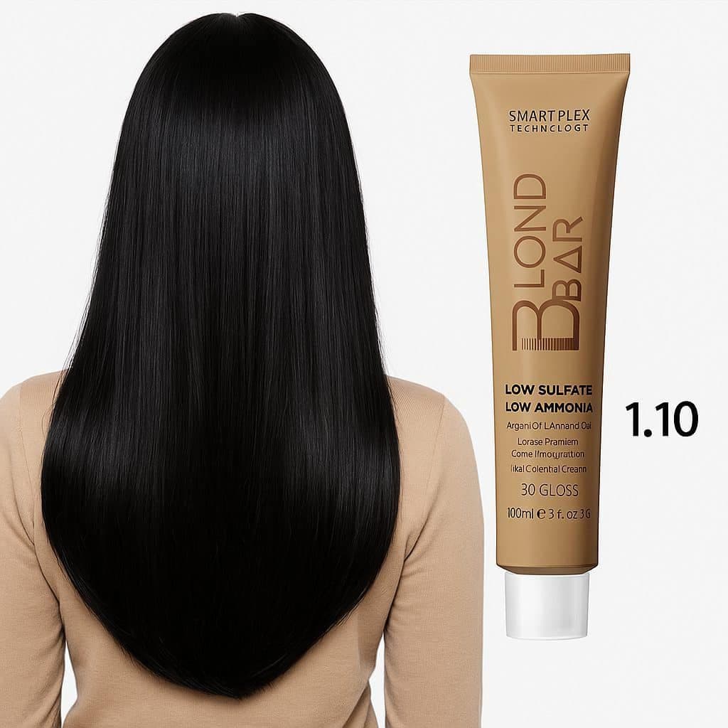 رنگ مو شماره 1.10 مشکی پرکلاغی بلوند بار Blond Bar — تصویر ۲