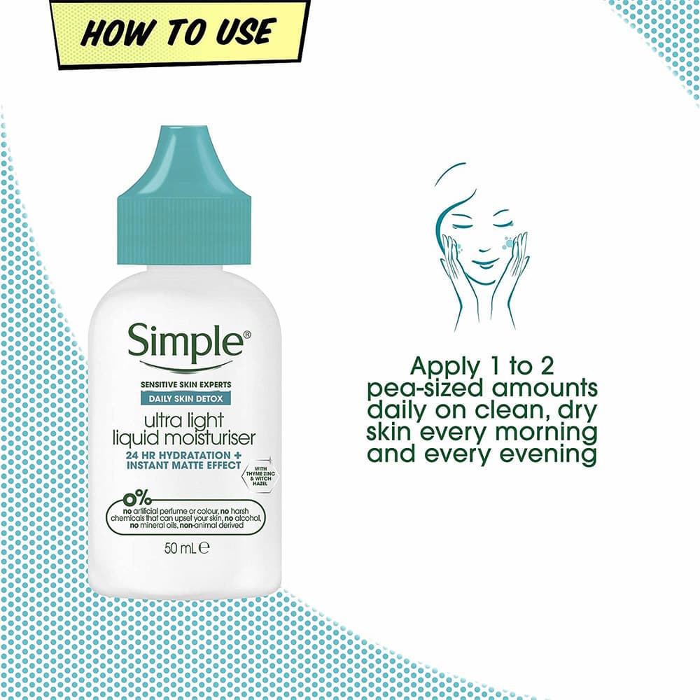 سرم آبرسان ضد جوش و آکنه سیمپل Simple Ultra Light Liquid Moisturiser 50ml — تصویر ۳