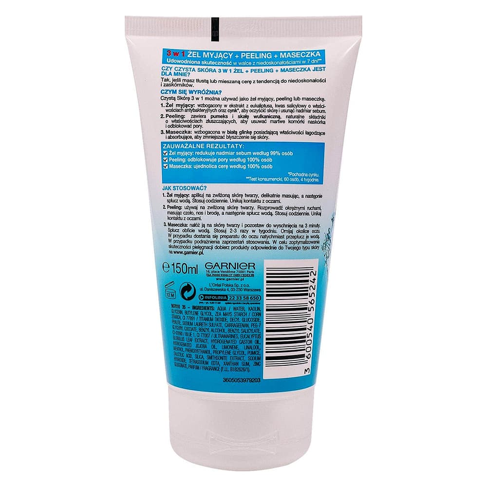 ژل شست و شوی لایه بردار مدل Czysta Skóra 3 in 1 پوست چرب گارنیر گارنیه Garnier Czysta Skóra 3 in 1 washing gel peeling mask 150ml — تصویر ۶