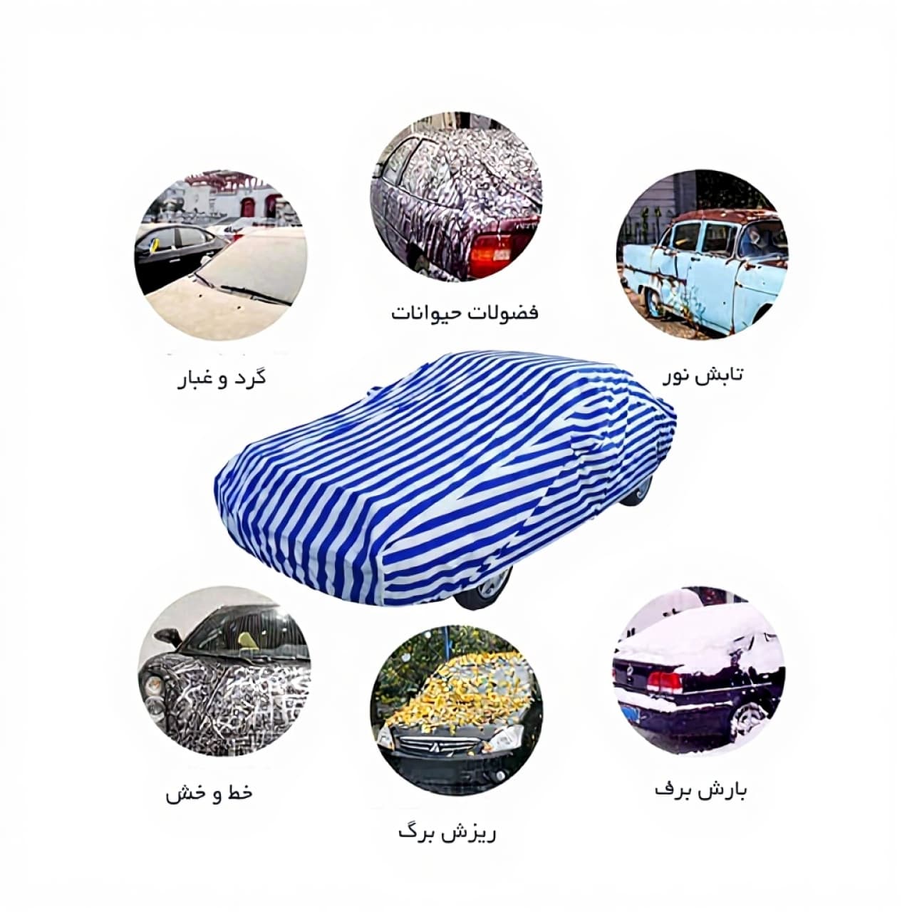 چادر ماشین دانگ فنگ فنگون ای 5 مدل آبی راه راه ضدآب فابریکی — تصویر ۲