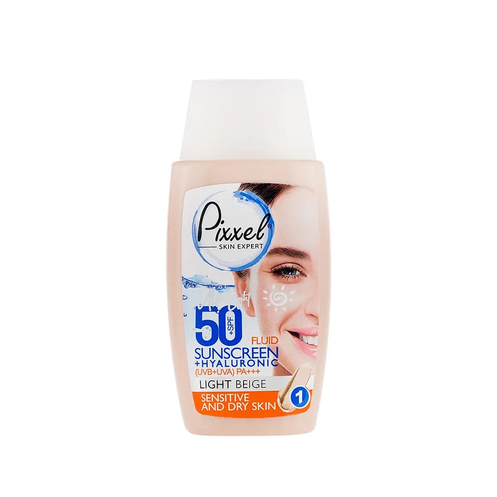 کرم ضد آفتاب رنگ بژ روشن مناسب پوست های خشک تا نرمال و حساس با SPF 50 پیکسل