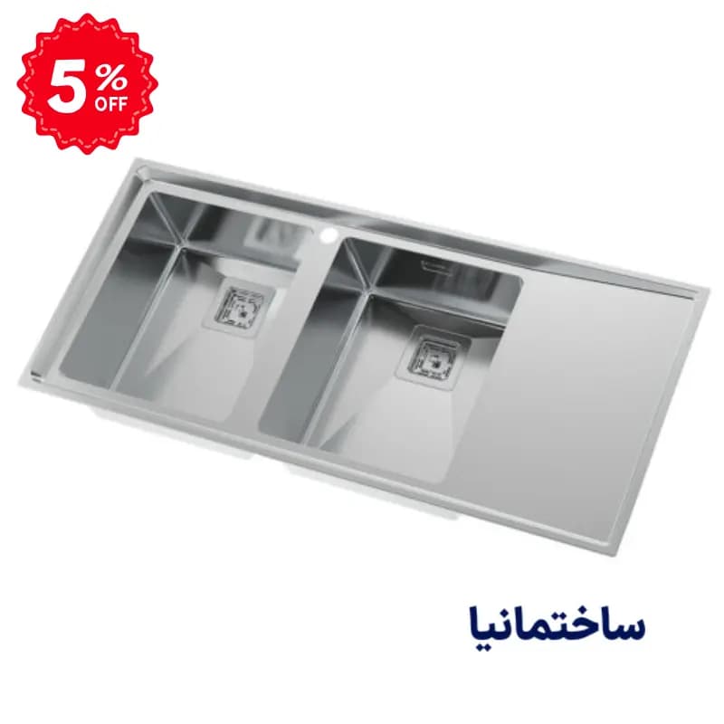 سینک دو لگنه 952 توکار استیل البرز | طراحی کلاسیک، عمق ۲۰ سانتیمتر و دوام بالا — تصویر ۲