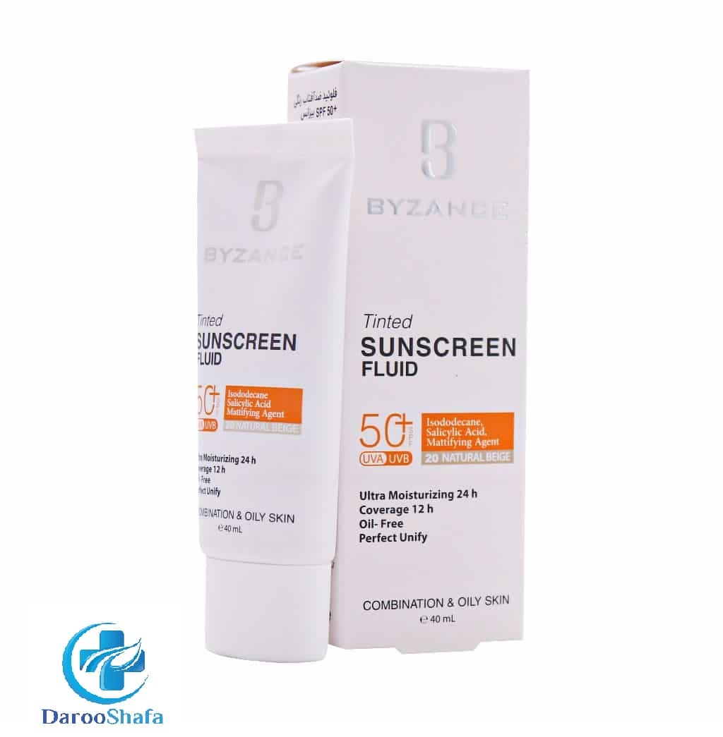 فلوئید ضد آفتاب بژ طبیعی SPF50 پوست چرب بیزانس