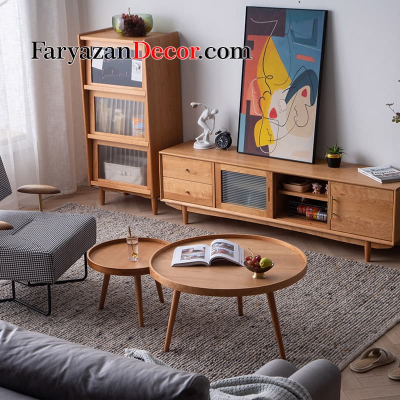میز جلو مبلی فریازان دکور مدل لبه دار چوب بلوط