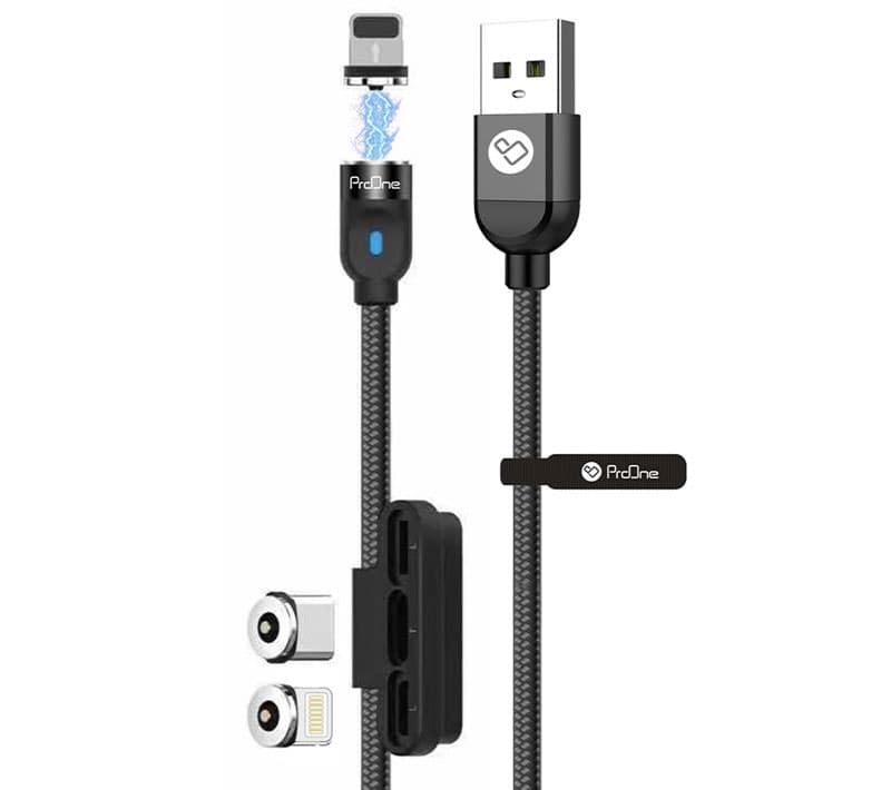 کابل تبدیل مغناطیسی USB به USB-C/لایتنینگ پرووان مدل PCC260 طول 1 متر