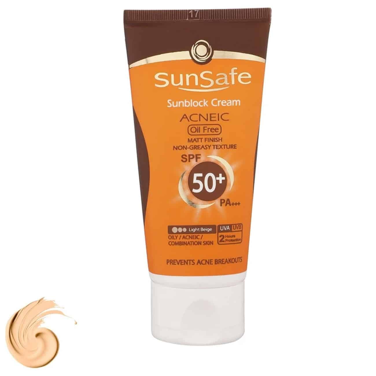 کرم ضد آفتاب فاقد چربی سان سیف SUNSAFE مدل ACNEIC با SPF50 رنگ دار