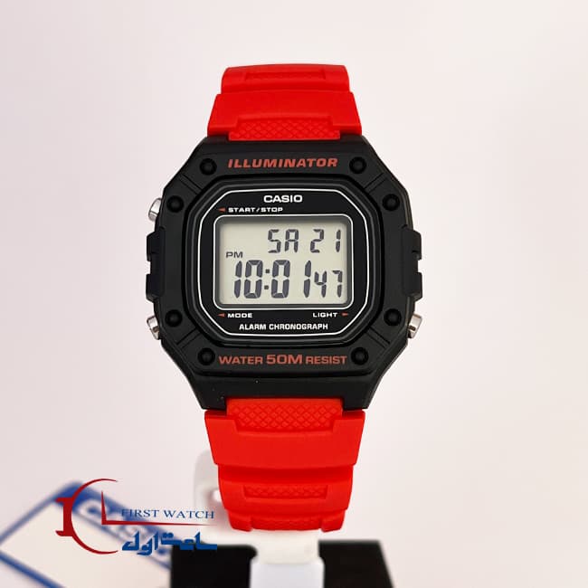 ساعت مچی دیجیتال کاسیو Casio مدل W-218H-4B با بند رزینی قرمز — تصویر ۱۰