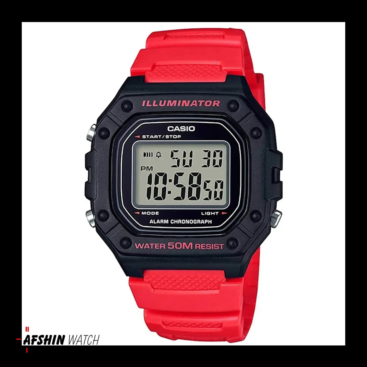 ساعت مچی دیجیتال کاسیو Casio مدل W-218H-4B با بند رزینی قرمز — تصویر ۸