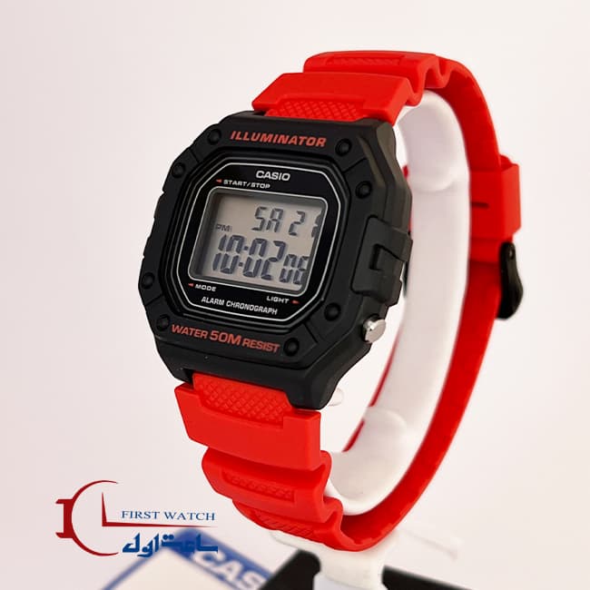 ساعت مچی دیجیتال کاسیو Casio مدل W-218H-4B با بند رزینی قرمز — تصویر ۱۲