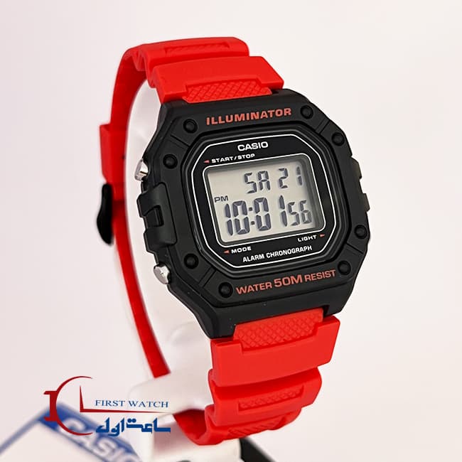 ساعت مچی دیجیتال کاسیو Casio مدل W-218H-4B با بند رزینی قرمز — تصویر ۱۱